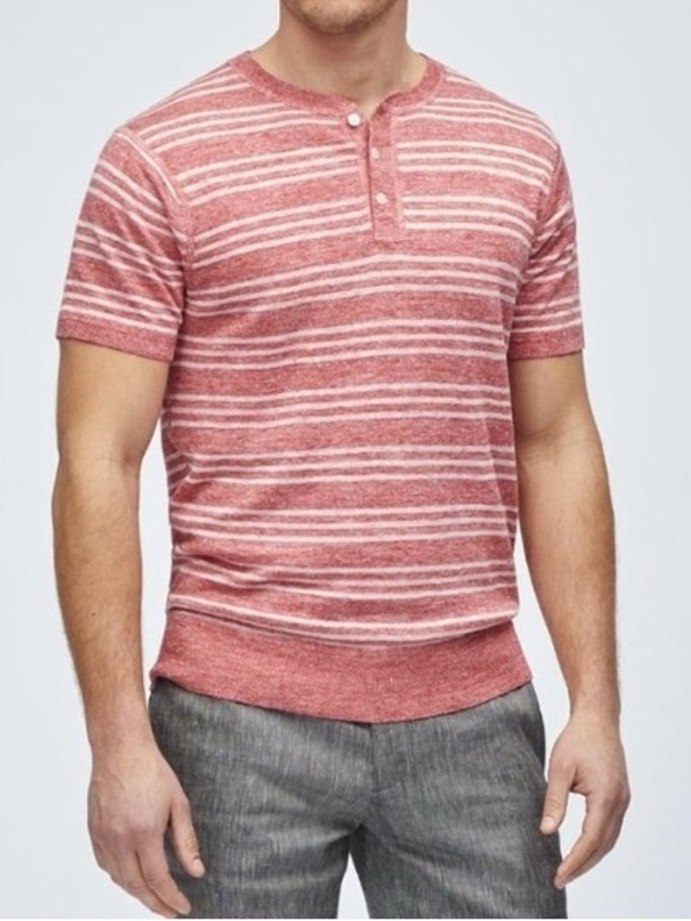 Bonobos 100% Linen Striped Henley Tee – Slim Fit Medium